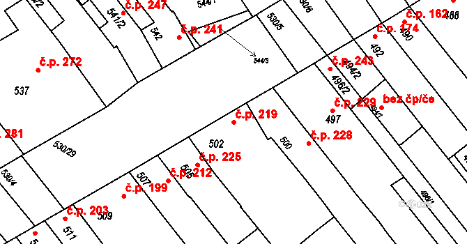 Přísnotice 219 na parcele st. 502 v KÚ Přísnotice, Katastrální mapa