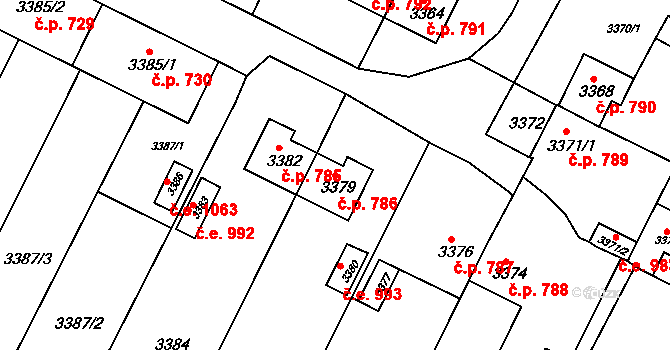 Kuřim 786 na parcele st. 3379 v KÚ Kuřim, Katastrální mapa