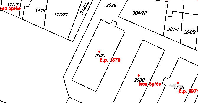 Brandýs nad Labem 1870, Brandýs nad Labem-Stará Boleslav na parcele st. 2029 v KÚ Brandýs nad Labem, Katastrální mapa