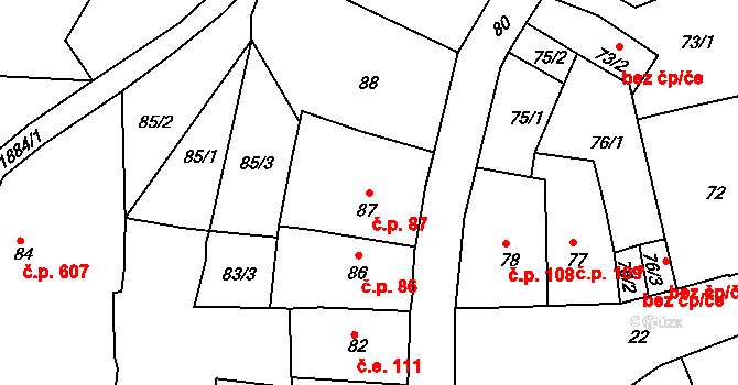 Šluknov 87 na parcele st. 87 v KÚ Šluknov, Katastrální mapa
