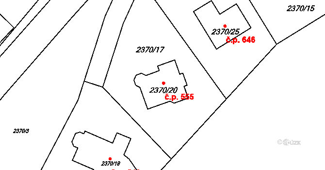 Lipence 555, Praha na parcele st. 2370/20 v KÚ Lipence, Katastrální mapa