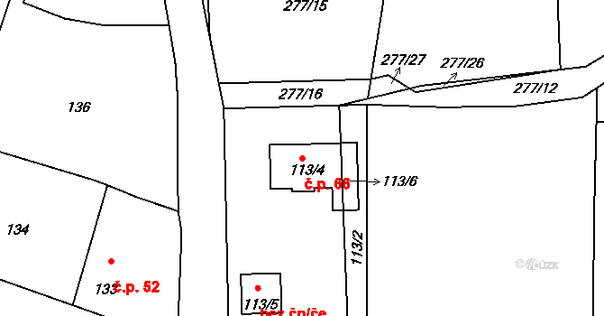 Narysov 66 na parcele st. 113/4 v KÚ Narysov, Katastrální mapa