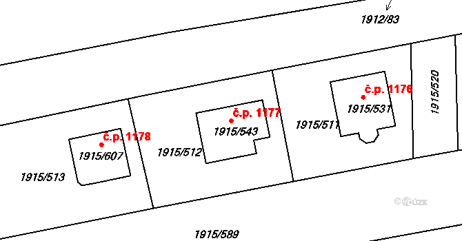 Třeboň II 1177, Třeboň na parcele st. 1915/543 v KÚ Třeboň, Katastrální mapa
