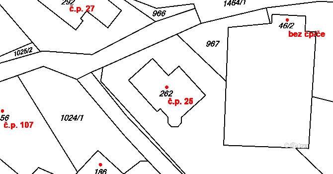 Horní Chrastava 25, Chrastava na parcele st. 262 v KÚ Horní Chrastava, Katastrální mapa