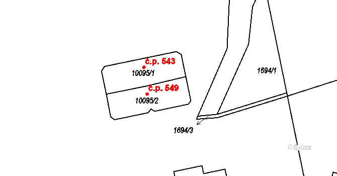 Polabiny 549, Pardubice na parcele st. 10095/2 v KÚ Pardubice, Katastrální mapa