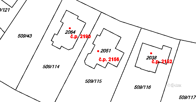 Nový Jičín 2156 na parcele st. 2051 v KÚ Nový Jičín-Horní Předměstí, Katastrální mapa