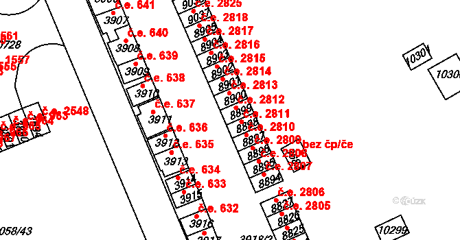 Hodonín 2812 na parcele st. 8899 v KÚ Hodonín, Katastrální mapa
