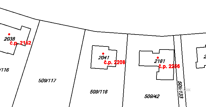 Nový Jičín 2208 na parcele st. 2041 v KÚ Nový Jičín-Horní Předměstí, Katastrální mapa