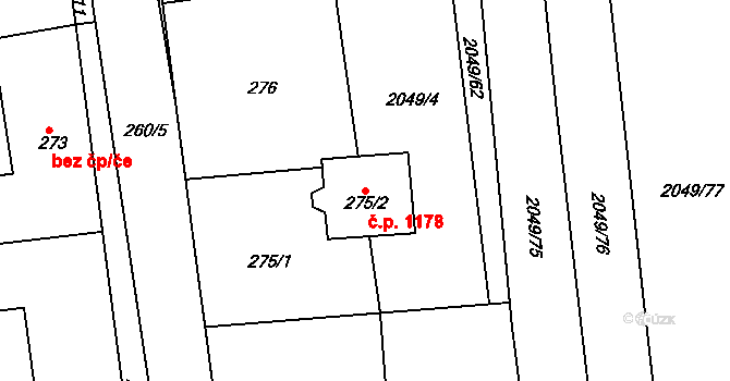 Třemošná 1178 na parcele st. 275/2 v KÚ Třemošná, Katastrální mapa