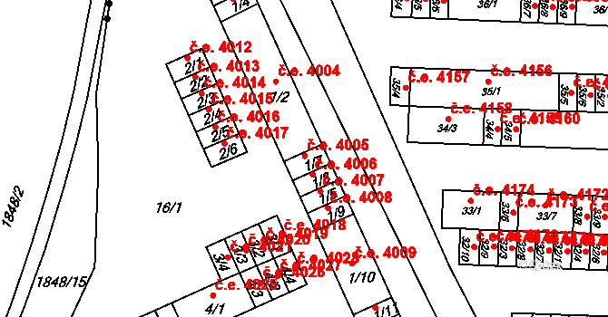 Kadaň 4005 na parcele st. 1/7 v KÚ Bystřice u Kadaně, Katastrální mapa