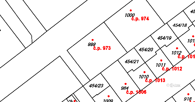 Přívoz 973, Ostrava na parcele st. 999 v KÚ Přívoz, Katastrální mapa