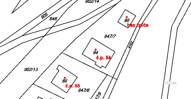 Sedliště 54, Jimramov na parcele st. 94 v KÚ Sedliště u Jimramova, Katastrální mapa
