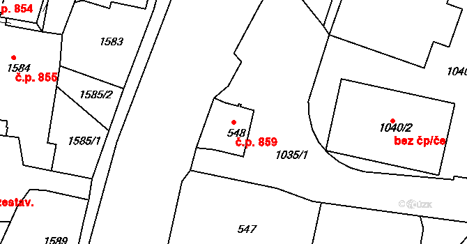Brumov 859, Brumov-Bylnice na parcele st. 548 v KÚ Brumov, Katastrální mapa