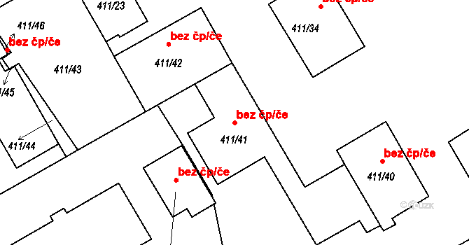 Háje 38637464 na parcele st. 411/41 v KÚ Háje u Příbramě, Katastrální mapa