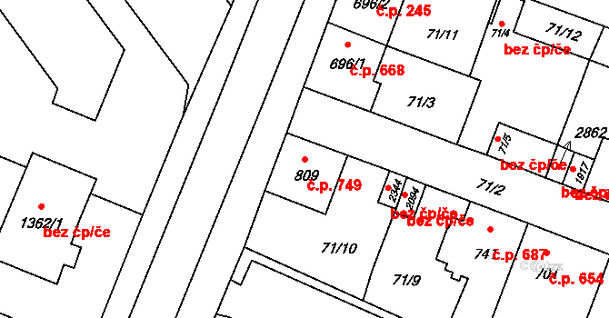 Kateřinky 749, Opava na parcele st. 809 v KÚ Kateřinky u Opavy, Katastrální mapa