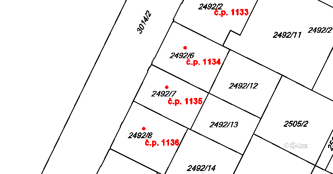 Předměstí 1135, Opava na parcele st. 2492/7 v KÚ Opava-Předměstí, Katastrální mapa