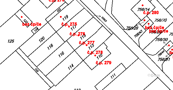 Kobeřice u Brna 278 na parcele st. 113 v KÚ Kobeřice u Brna, Katastrální mapa