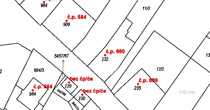 Polešovice 660 na parcele st. 232 v KÚ Polešovice, Katastrální mapa
