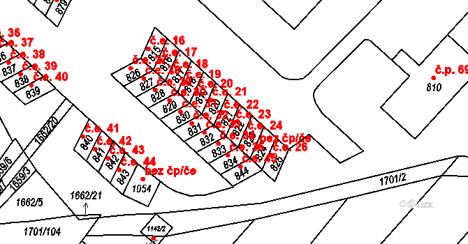 Boršice 23 na parcele st. 822 v KÚ Boršice u Buchlovic, Katastrální mapa