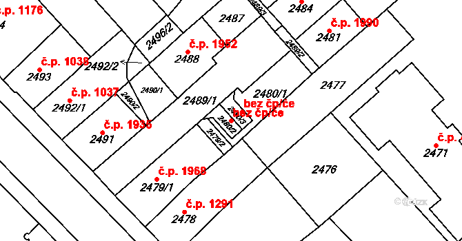 Chomutov 50358464 na parcele st. 2480/2 v KÚ Chomutov I, Katastrální mapa