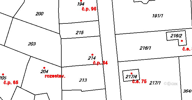 Kamenný Újezd 84, Nýřany na parcele st. 214 v KÚ Kamenný Újezd u Nýřan, Katastrální mapa