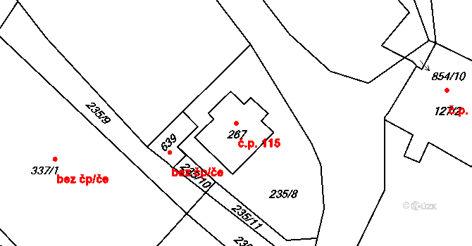 Mirovice 115 na parcele st. 267 v KÚ Mirovice, Katastrální mapa