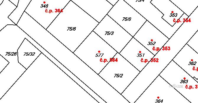 Neratovice 584 na parcele st. 577 v KÚ Neratovice, Katastrální mapa