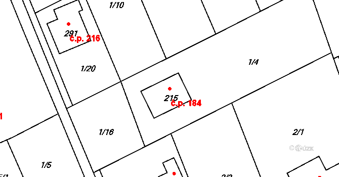 Tachlovice 184 na parcele st. 215 v KÚ Tachlovice, Katastrální mapa