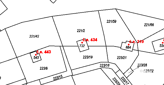 Černolice 434 na parcele st. 732 v KÚ Černolice, Katastrální mapa