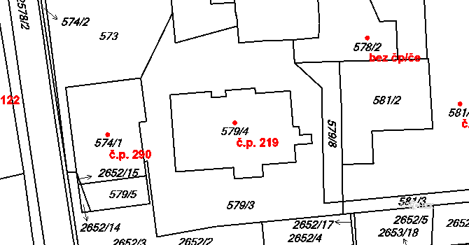 Velké Předměstí 219, Horšovský Týn na parcele st. 579/4 v KÚ Horšovský Týn, Katastrální mapa