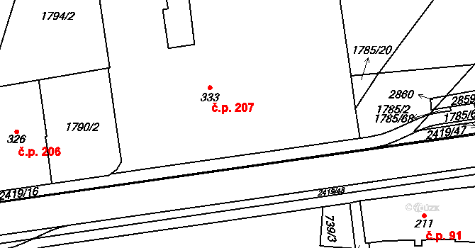 Klenčí pod Čerchovem 207 na parcele st. 333 v KÚ Klenčí pod Čerchovem, Katastrální mapa