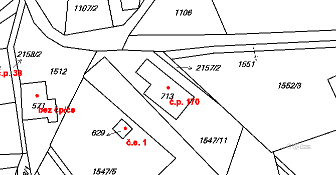 Huntířov 170, Skuhrov na parcele st. 713 v KÚ Skuhrov u Železného Brodu, Katastrální mapa