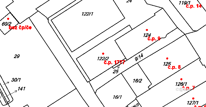 Nový Jičín 1777 na parcele st. 122/1 v KÚ Nový Jičín-město, Katastrální mapa