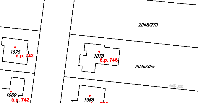 Bánov 745 na parcele st. 1078 v KÚ Bánov, Katastrální mapa