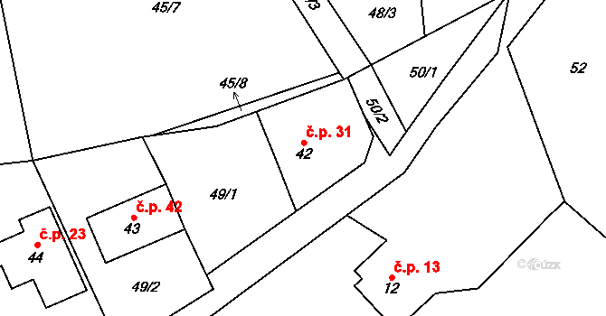 Boňkov 31 na parcele st. 42 v KÚ Boňkov, Katastrální mapa