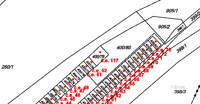 Vysokov 117 na parcele st. 400/79 v KÚ Vysokov, Katastrální mapa