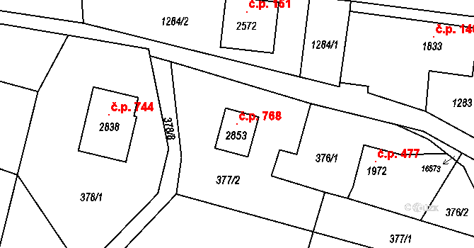 Hovězí 768 na parcele st. 2853 v KÚ Hovězí, Katastrální mapa