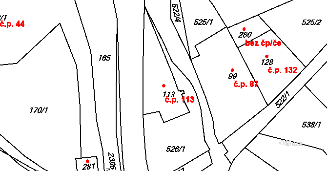 Dolní Radechová 113 na parcele st. 113 v KÚ Dolní Radechová, Katastrální mapa