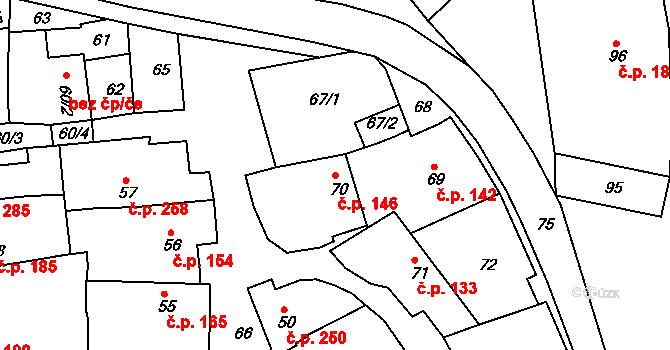 Borkovany 146 na parcele st. 70 v KÚ Borkovany, Katastrální mapa