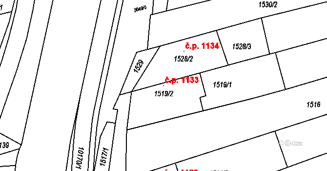 Nivnice 1133 na parcele st. 1519/2 v KÚ Nivnice, Katastrální mapa
