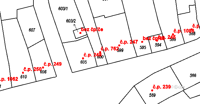 Holešov 762 na parcele st. 600 v KÚ Holešov, Katastrální mapa