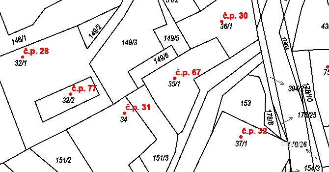Lipová 67 na parcele st. 35/1 v KÚ Lipová, Katastrální mapa