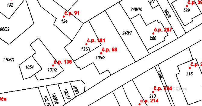 Protivanov 58 na parcele st. 135/2 v KÚ Protivanov, Katastrální mapa