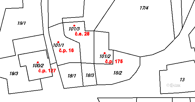 Šubířov 175 na parcele st. 101/2 v KÚ Šubířov, Katastrální mapa