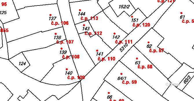 Znojmo 110 na parcele st. 141 v KÚ Znojmo-město, Katastrální mapa