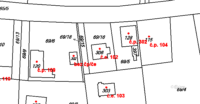 Babice 102 na parcele st. 306 v KÚ Babice, Katastrální mapa