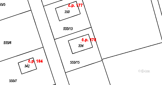 Charvatce 178 na parcele st. 334 v KÚ Charvatce u Jabkenic, Katastrální mapa
