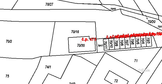 Velké Březno 473 na parcele st. 70/30 v KÚ Velké Březno, Katastrální mapa