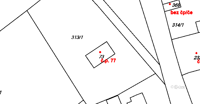 Huť 77, Pěnčín na parcele st. 73 v KÚ Huť, Katastrální mapa