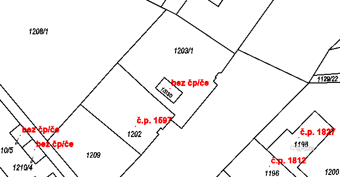 Brno 120854465 na parcele st. 1203/3 v KÚ Líšeň, Katastrální mapa